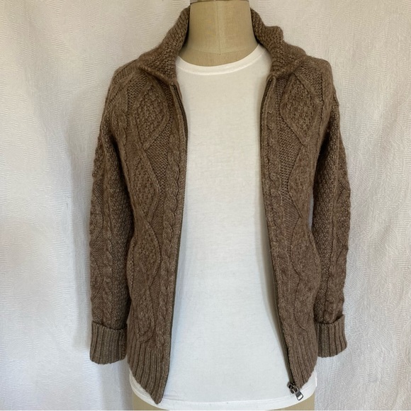 TNA Aritzia XS/S zip front cable sweater mocha - Picture 1 of 8